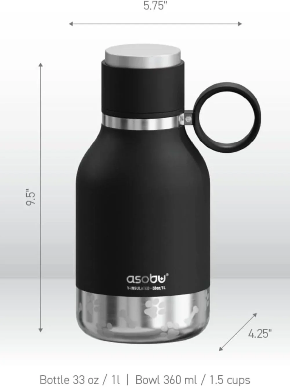 Asobu Insulated Dog Bowl Water Bottle 33oz Stainless Steel Travel Pet Travel Mug
